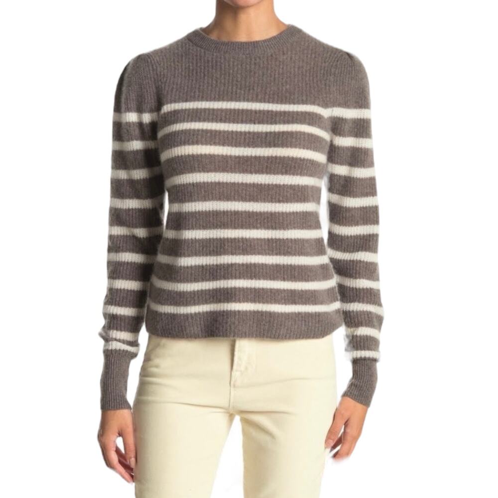360 Cashmere Laurel Cashmere Striped Sweater Puff Shoulder Size S